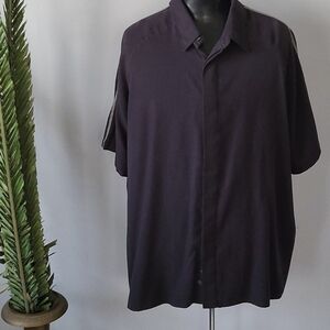 croft & barrow black short sleeve bowling shirt with shoulder trim